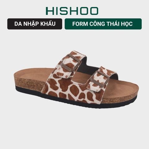 Dép đế trấu 2 khóa quai ngang Bò sữa CowHide HISHOO H093