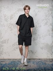 Áo Sơ Mi Nam Đen Relax Form Rộng, Cổ Thường, Lai Ngang Linen Solene Vải Mềm Mát HISHOO A1T003