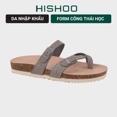 Dép đế trấu birken Xỏ Ngón Xám Demin Khóa Xám Premium HISHOO B098