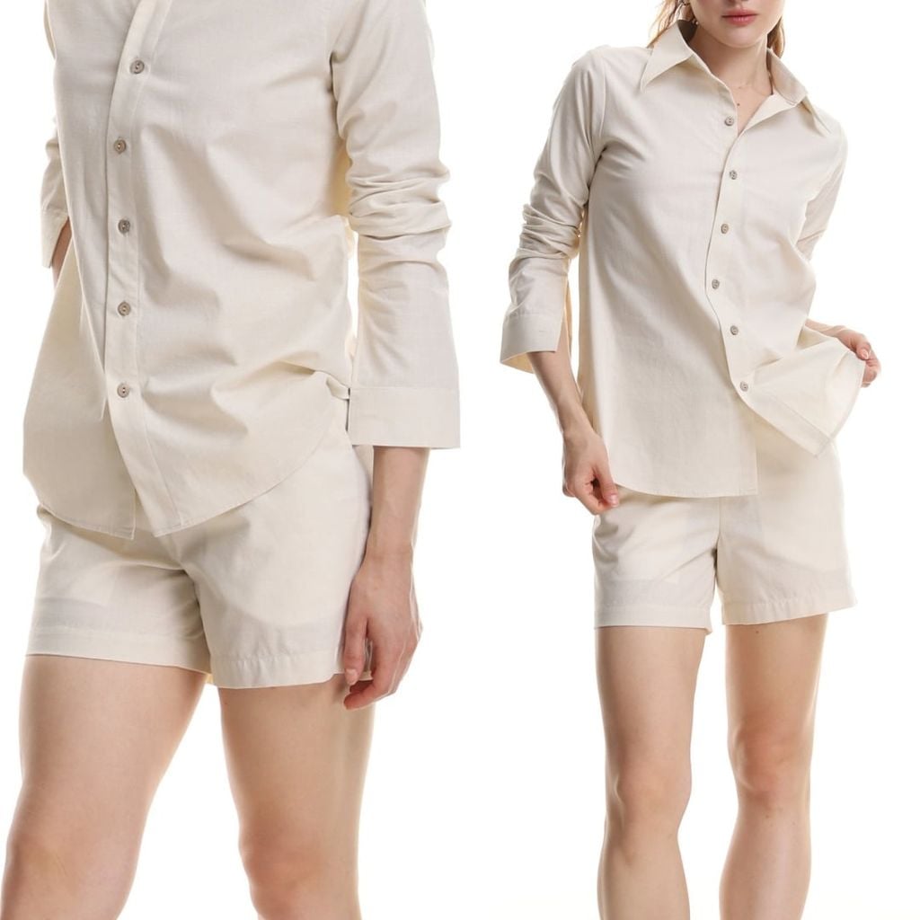 Quần short nữ Linen Solene HISHOO Thoáng mát giữ form mặc đi chơi đi làm Q1G001