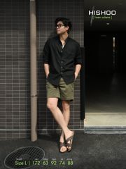 Áo Sơ Mi Nam Đen Tay Dài Nút Gỗ Relax Form Rộng, Cổ Tàu Vuông, Lai Ngang Linen Solene Vải Mềm Mát HISHOO A2T002