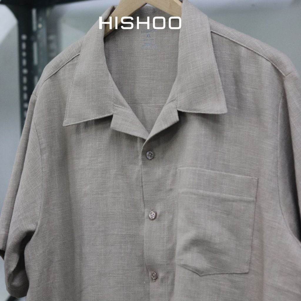 Áo Sơ Mi Nam Relax Form Rộng, Cổ Danton, Lai Ngang Linen Solene Vải Mềm Mát HISHOO A1T004