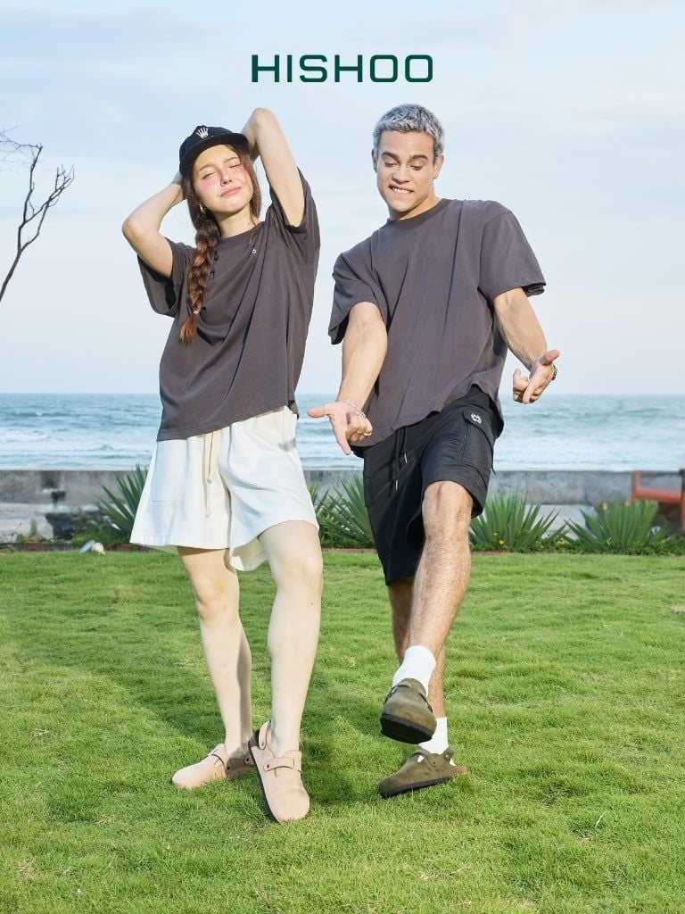 Dép đế trấu Sandal sục Boston Sandal quai ngang Rêu Olive da lộn HISHOO R111