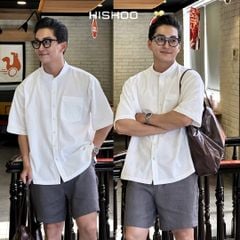 Áo Sơ Mi Nam Relax Form Rộng, Cổ Tàu Vuông, Lai Ngang Linen Solene Vải Mềm Mát HISHOO A1T002