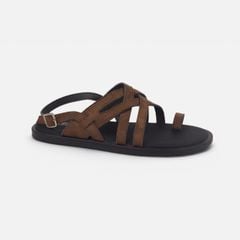 Dép Sandal lê bệt Nam quai ngang chéo xỏ ngón da lộn premium Manto 6 HISHOO K010