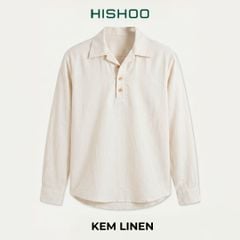 Áo Sơ Mi Nam Tay Dài Relax Form Rộng, Cổ Polo Danton, Xẻ V Linen Solene Vải Mềm Mát HISHOO A3T004