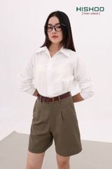 Quần kaki nữ lưng cao xếp li Hishoo short suông basic mặc đi chơi, đi làm HISHOO Q2G001