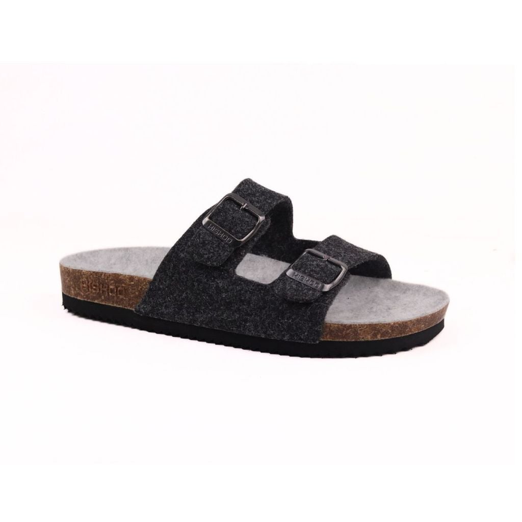 Dép đế trấu birken 2 khoá vải dạ Premium HISHOO B093