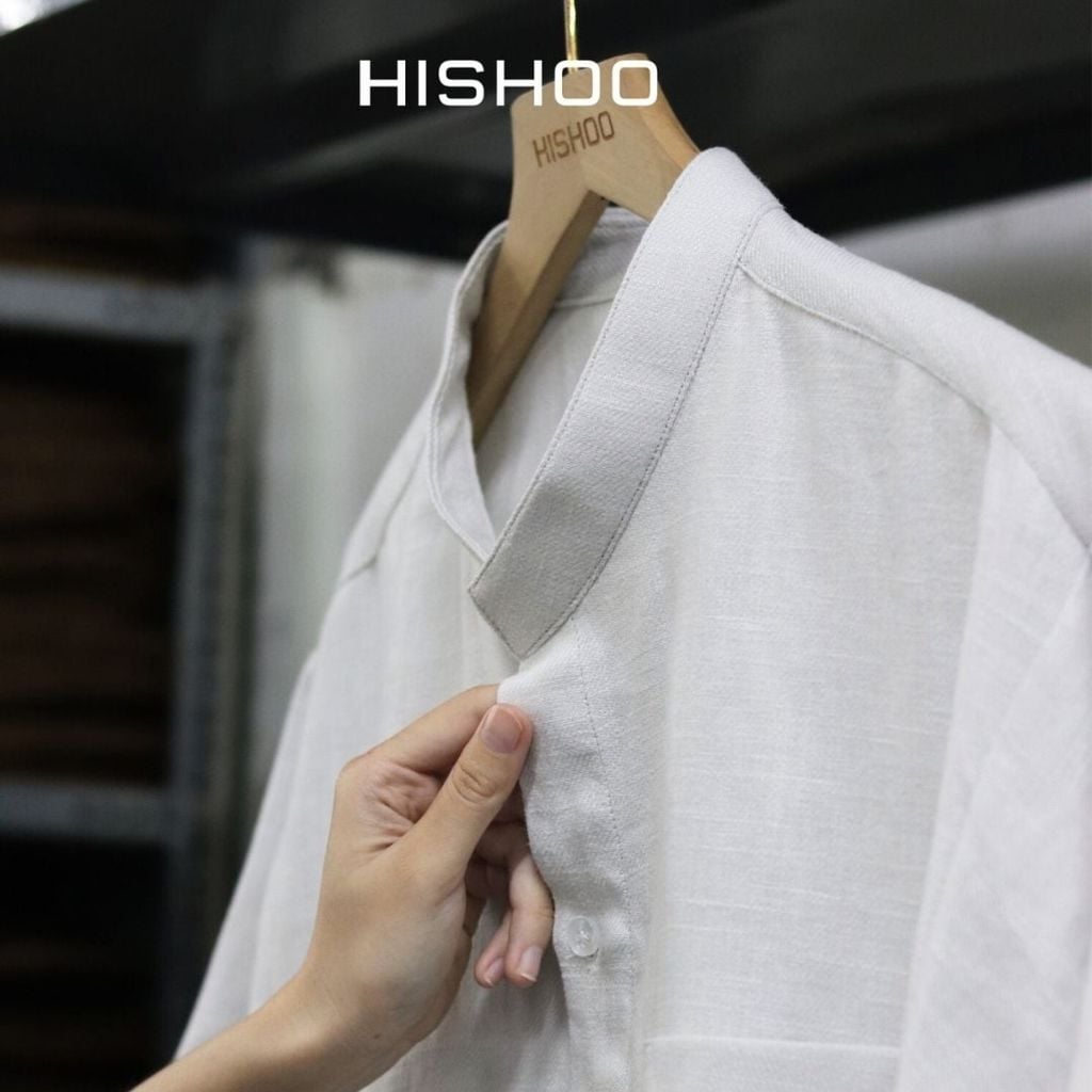 Áo Sơ Mi Nam Xám Tro Relax Form Rộng, Cổ Danton, Lai Ngang Linen Solene Vải Mềm Mát HISHOO A1T004