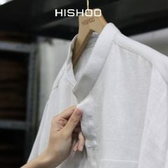 Áo Sơ Mi Nam Xám Tro Relax Form Rộng, Cổ Danton, Lai Ngang Linen Solene Vải Mềm Mát HISHOO A1T004