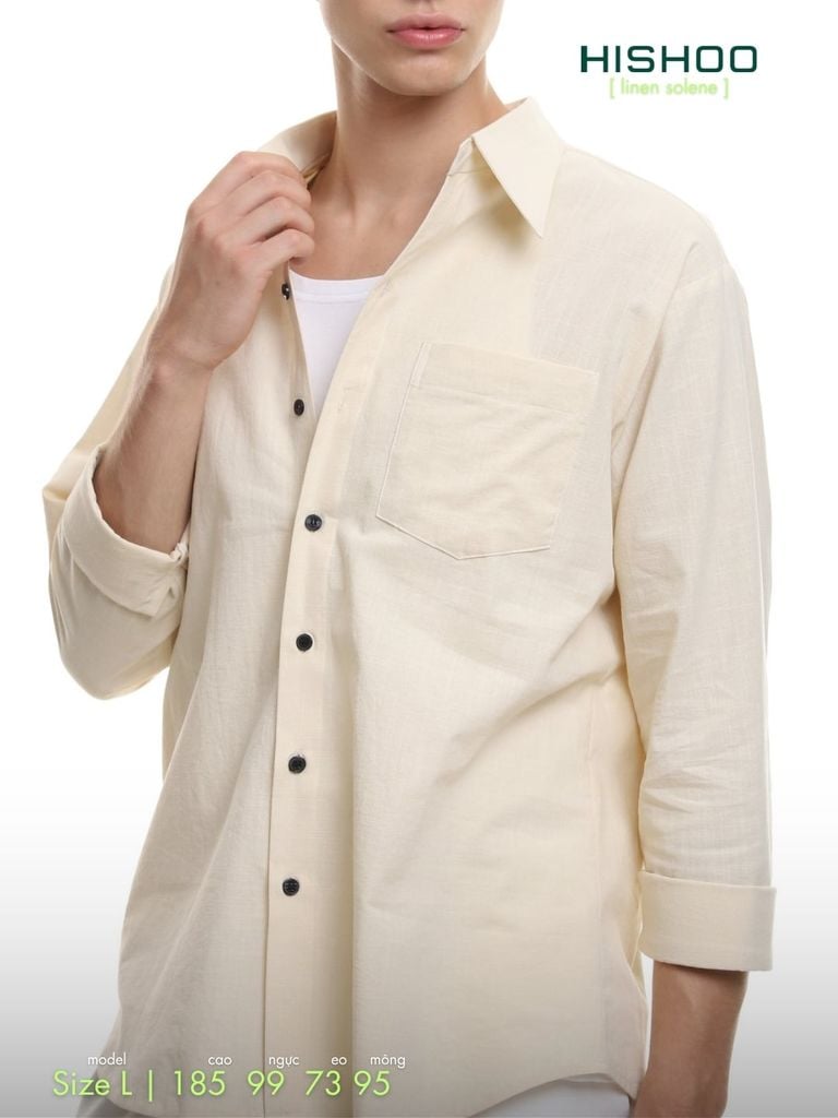 Áo Sơ Mi Nam Tay Dài Relax Form Rộng, Cổ Thường, Lai Ngang Linen Solene Vải Mềm Mát HISHOO A2T003