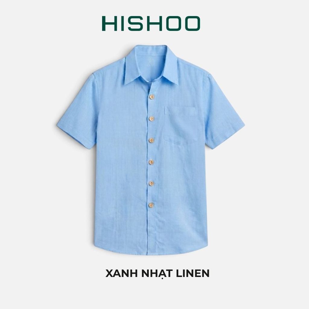 Áo Sơ Mi Nam Nút Gỗ Relax Form Rộng, Cổ Thường, Lai Ngang Linen Solene Vải Mềm Mát HISHOO A1T003