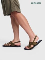 Dép Sandal lê bệt Nam quai ngang chéo xỏ ngón da lộn premium Manto 6 HISHOO K010