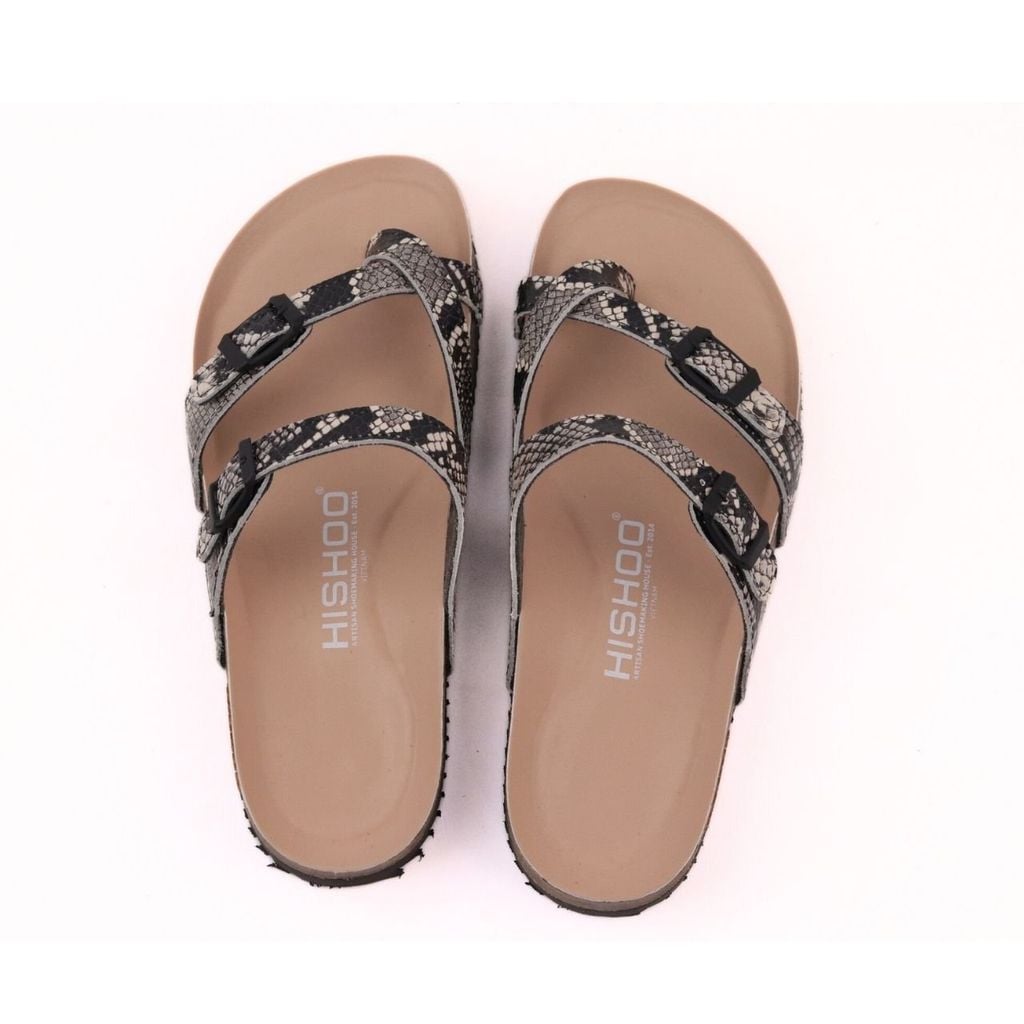 Dép đế trấu birken xỏ ngón da rắn Premium HISHOO B098