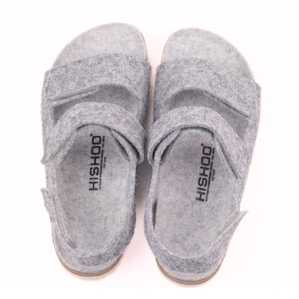 Dép đế trấu sandal birken quai ngang xé dán vải dạ Premium HISHOO B110