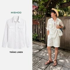 Áo Sơ Mi Nam 2 Túi Tay Dài  Relax Form Rộng, Cổ Thường, Lai Ngang Linen Solene Vải Mềm Mát HISHOO A2T005