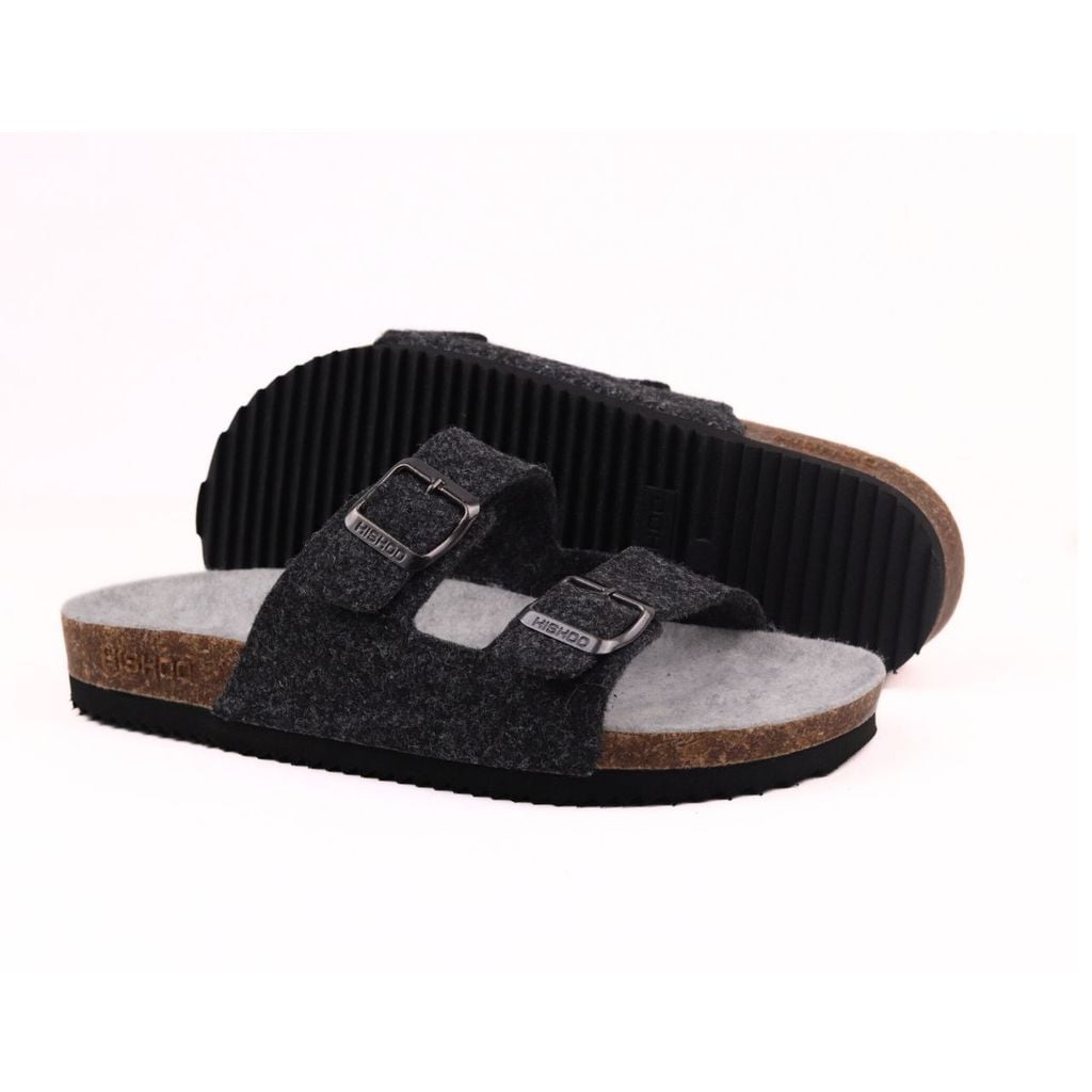 Dép đế trấu birken 2 khoá vải dạ Premium HISHOO B093