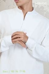 Áo Sơ Mi Nam Tay Dài Relax Form Rộng, Cổ Polo Tàu Vuông, Xẻ V Linen Solene Vải Mềm Mát HISHOO A3T002