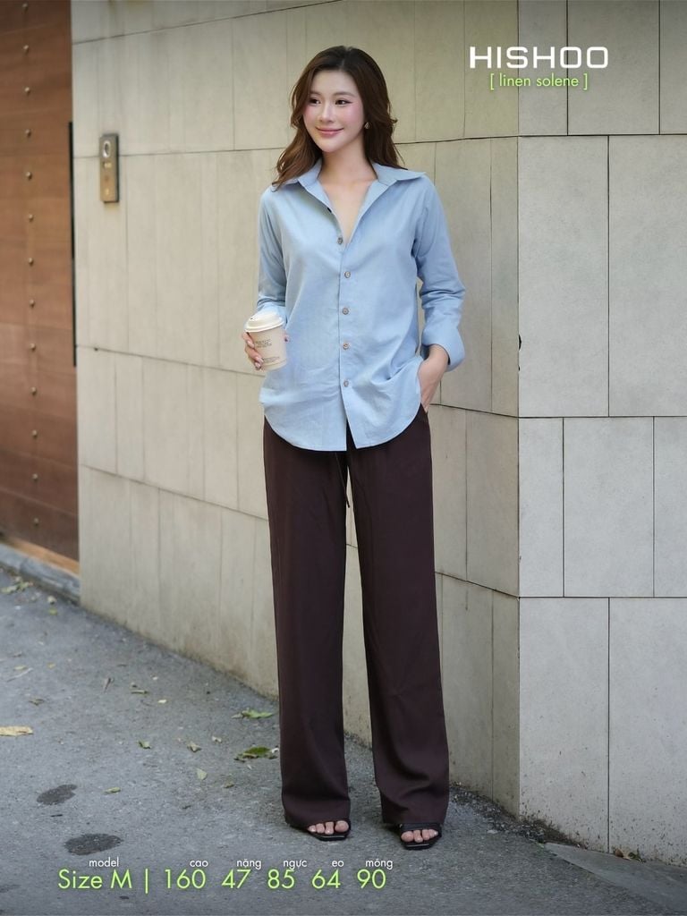 Quần dài Linen Nữ Lưng Thun, Hishoo basic mặc đi chơi, đi làm HISHOO Q3G001