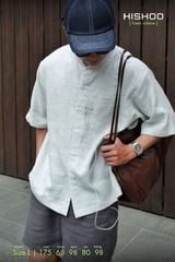 Áo Sơ Mi Tàu Tròn Nam Xám Tro Relax Form Rộng, Cổ Tàu Tròn, Lai Ngang Linen Solene Vải Mềm Mát HISHOO A1T001