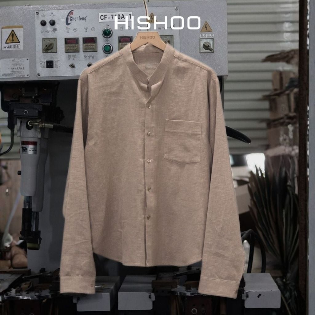 Áo Sơ Mi Nam Tay Dài Relax Form Rộng, Cổ Tàu Vuông, Lai Ngang Linen Solene Vải Mềm Mát HISHOO A2T002