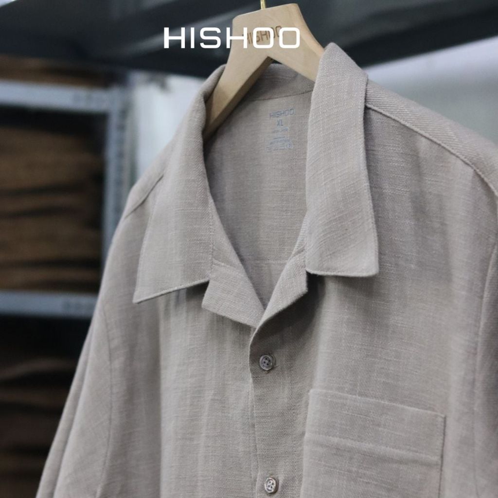 Áo Sơ Mi Nam Relax Form Rộng, Cổ Danton, Lai Ngang Linen Solene Vải Mềm Mát HISHOO A1T004