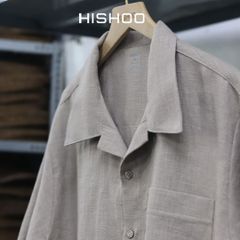 Áo Sơ Mi Nam Relax Form Rộng, Cổ Danton, Lai Ngang Linen Solene Vải Mềm Mát HISHOO A1T004
