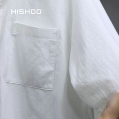 Áo Sơ Mi Trắng Nam Relax Form Rộng, Cổ Tàu Vuông, Lai Ngang Linen Solene Vải Mềm Mát HISHOO A1T002