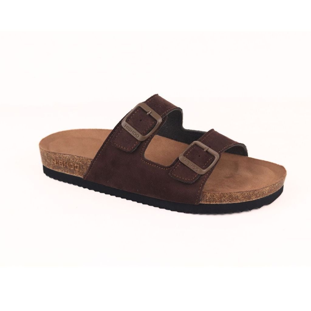 Dép đế trấu birken 2 khoá Nâu Walnut da lộn premium HISHOO H093