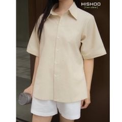 Áo Sơ Mi Nữ Relax Form Rộng, Cổ Thường, Lai Ngang Linen Solene Vải Mềm Mát HISHOO A1G003