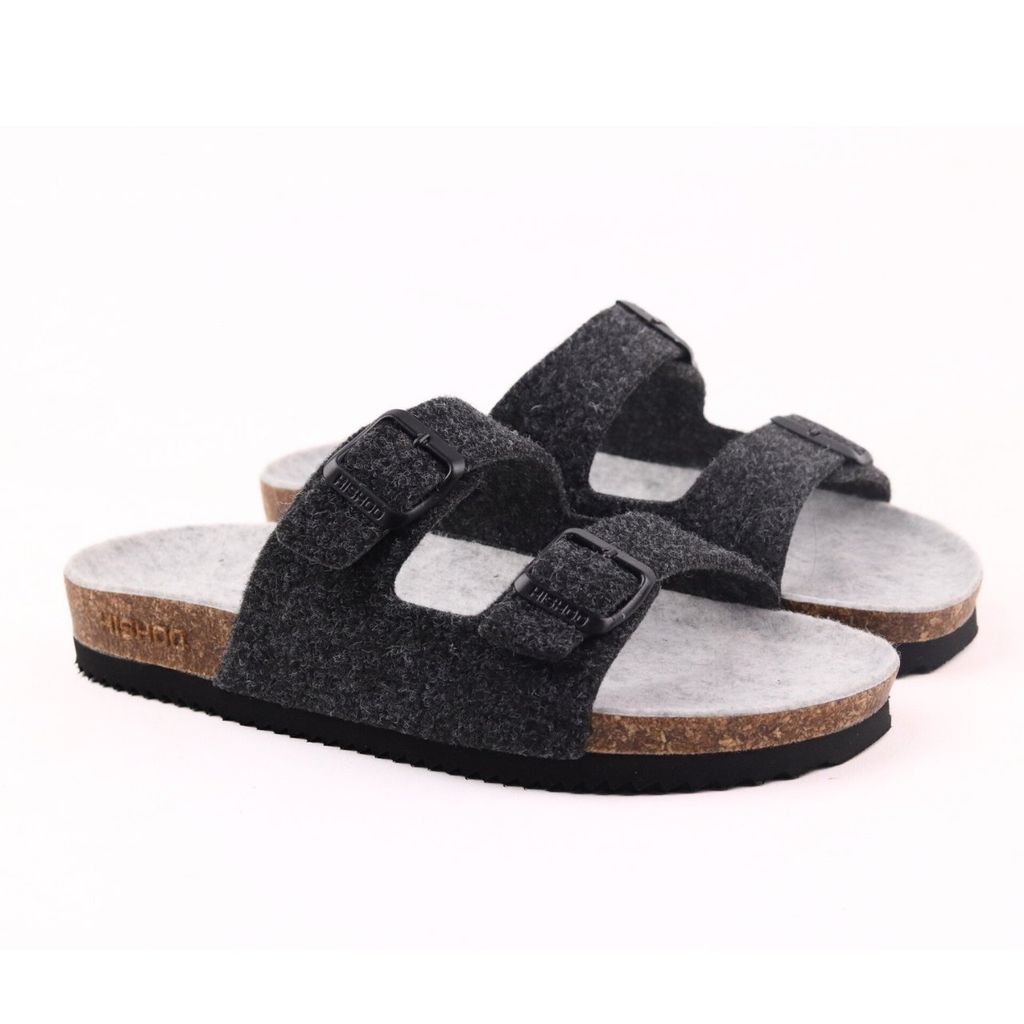 Dép đế trấu birken 2 khoá vải dạ Premium HISHOO B093
