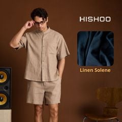 Áo Sơ Mi Nam Relax Form Rộng, Cổ Tàu Vuông, Lai Ngang Linen Solene Vải Mềm Mát HISHOO A1T002