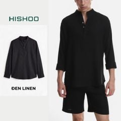 Áo Sơ Mi Nam Tay Dài Relax Form Rộng, Cổ Polo Tàu Vuông, Xẻ V Linen Solene Vải Mềm Mát HISHOO A3T002
