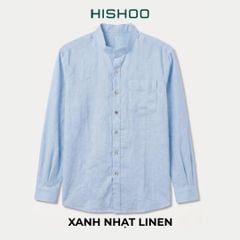 Áo Sơ Mi Nam Nút Gỗ Tay Dài Relax Form Rộng, Cổ Tàu Vuông, Lai Ngang Linen Solene Vải Mềm Mát HISHOO A2T002