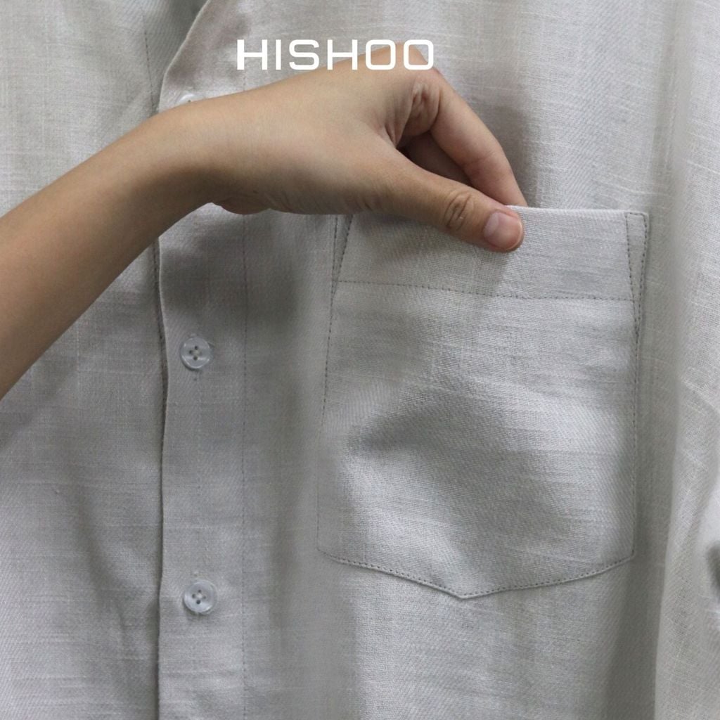 Áo Sơ Mi Nam Relax Form Rộng, Cổ Danton, Lai Ngang Linen Solene Vải Mềm Mát HISHOO A1T004