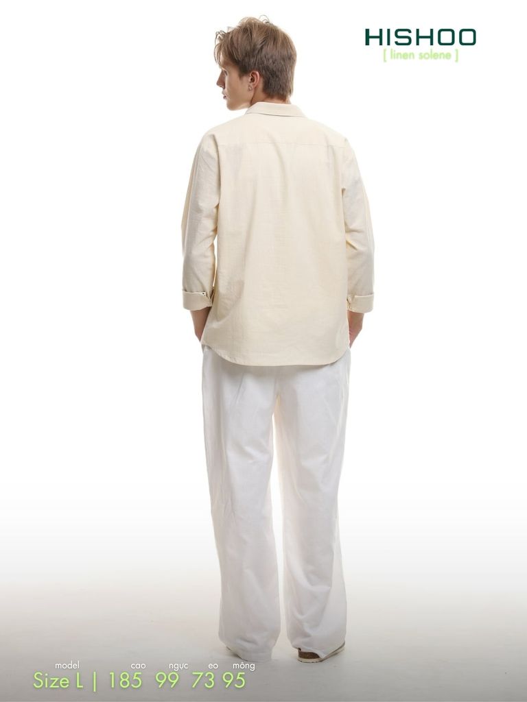 Áo Sơ Mi Nam Tay Dài Relax Form Rộng, Cổ Thường, Lai Ngang Linen Solene Vải Mềm Mát HISHOO A2T003