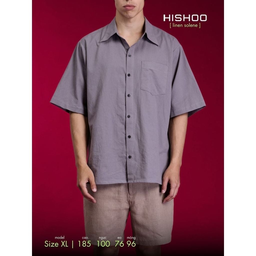 Áo Sơ Mi Nam Relax Form Rộng, Cổ Thường, Lai Ngang Linen Solene Vải Mềm Mát HISHOO A1T003
