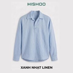Áo Sơ Mi Nam Tay Dài Relax Form Rộng, Cổ Polo Danton, Xẻ V Linen Solene Vải Mềm Mát HISHOO A3T004
