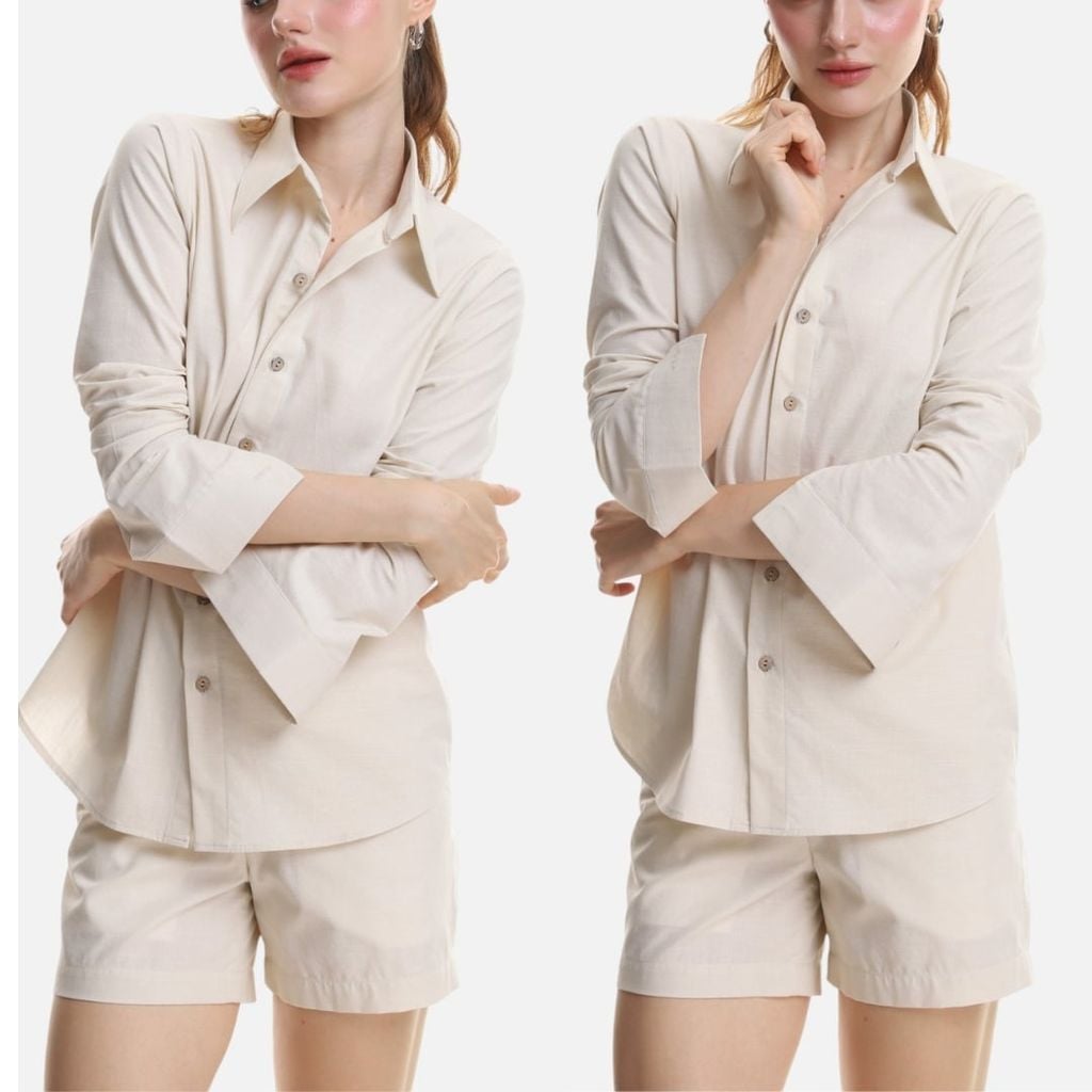 Áo Sơ Mi Nút Gỗ Tay Dài Nữ Relax Form Rộng, Cổ Thường, Lai Ngang Linen Solene Vải Mềm Mát HISHOO A2G003
