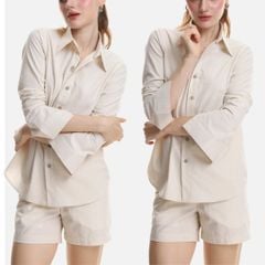 Áo Sơ Mi Nút Gỗ Tay Dài Nữ Relax Form Rộng, Cổ Thường, Lai Ngang Linen Solene Vải Mềm Mát HISHOO A2G003