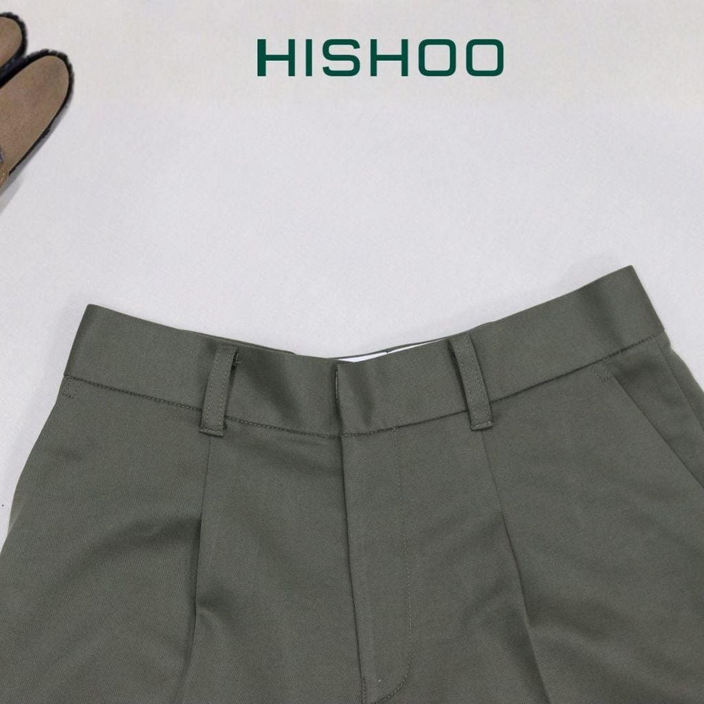 Quần kaki nữ lưng cao xếp li Hishoo short suông basic mặc đi chơi, đi làm HISHOO Q2G001