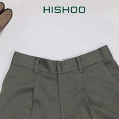 Quần kaki nữ lưng cao xếp li Hishoo short suông basic mặc đi chơi, đi làm HISHOO Q2G001