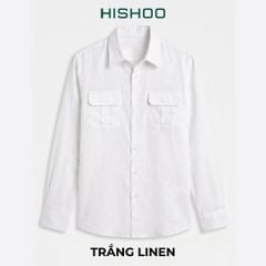 Áo Sơ Mi Nam 2 Túi Tay Dài  Relax Form Rộng, Cổ Thường, Lai Ngang Linen Solene Vải Mềm Mát HISHOO A2T005