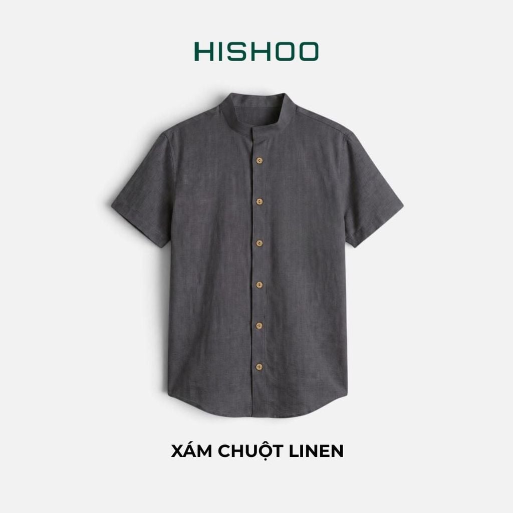Áo Sơ Mi Nữ Nút Gỗ Relax Form Rộng, Cổ Tàu Vuông, Lai Ngang Linen Solene Vải Mềm Mát HISHOO A1G002