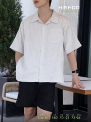 Áo Sơ Mi Nam Xám Tro Relax Form Rộng, Cổ Bác Sĩ, Lai Ngang Linen Solene Vải Mềm Mát HISHOO A1T004
