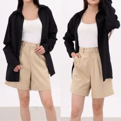 Quần kaki nữ lưng cao xếp li Hishoo short suông basic mặc đi chơi, đi làm HISHOO Q2G001