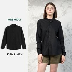 Áo Sơ Mi Tay Dài Nữ Relax Form Rộng, Cổ Tàu Vuông, Lai Ngang Linen Solene Vải Mềm Mát HISHOO A2G002