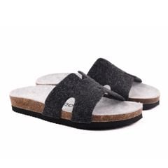 Dép đế trấu birken chữ H vải dạ Premium HISHOO B095