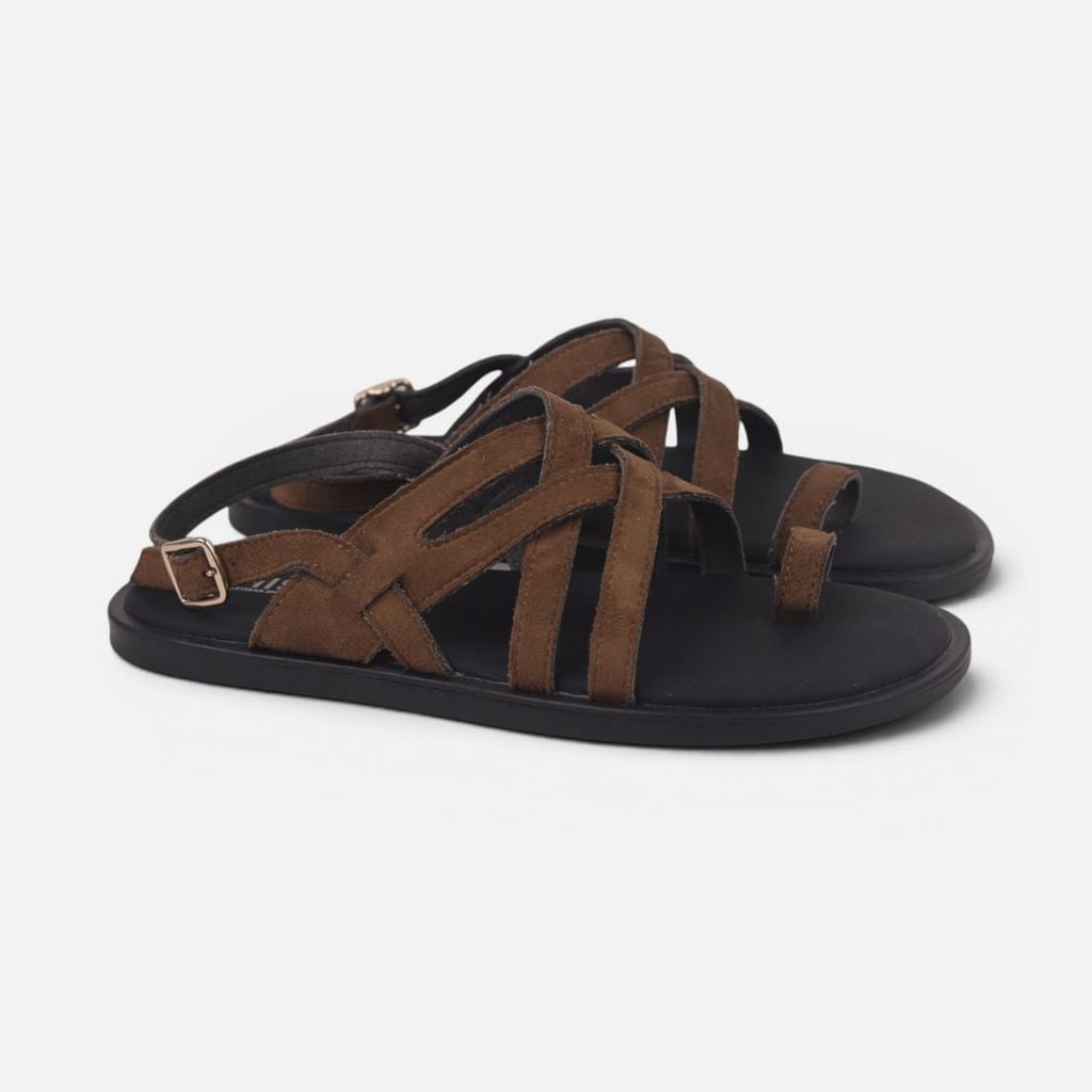 Dép Sandal lê bệt Nam quai ngang chéo xỏ ngón da lộn premium Manto 6 HISHOO K010