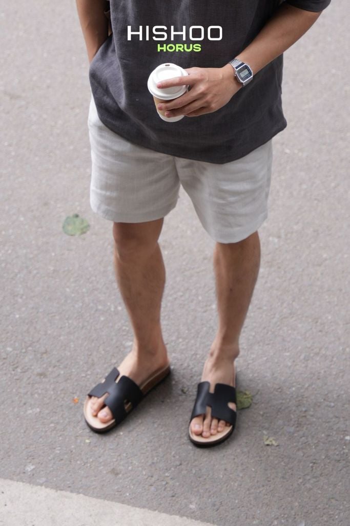 Dép đế trấu birken chữ H premium HISHOO B095